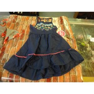 nannette Kids girls 5 navy blue dress with flowers sleeveless NWT